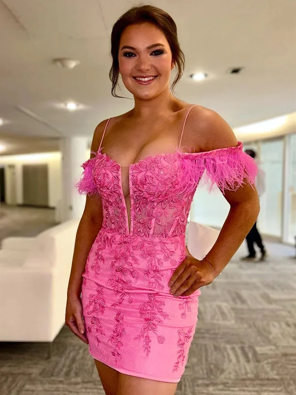 Off the Shoulder Short Pink Lace Prom Dresses, Short Pink Lace Formal Homecoming Dresses Off the Shoulder Short Pink Lace Prom Dresses, Short Pink Lace Formal Homecoming Dresses
