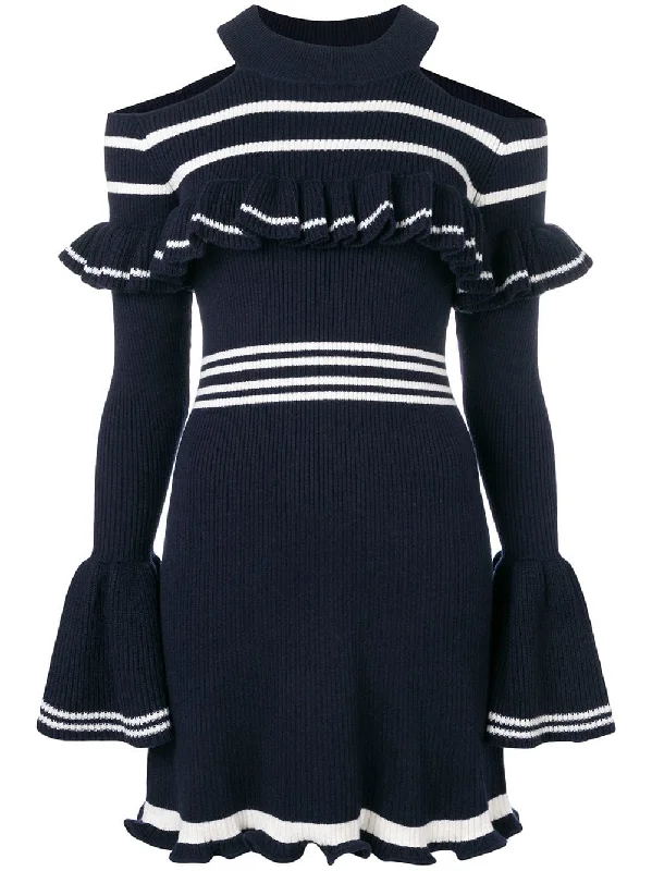 cold-shoulder ribbed knit dress