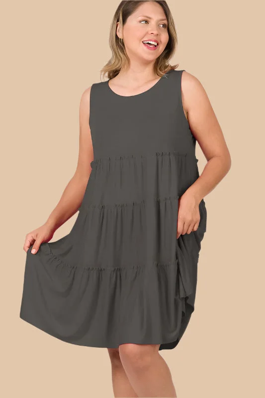 HANNAH PLUS SLEEVELESS TIERED DRESS 1XL-3XL