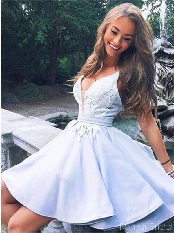 Sexy V-neck Sleeveless A-line Crepe Short Homecoming Dresses For Party Online, HD01000 Sexy V-neck Sleeveless A-line Crepe Short Homecoming Dresses For Party Online, HD01000