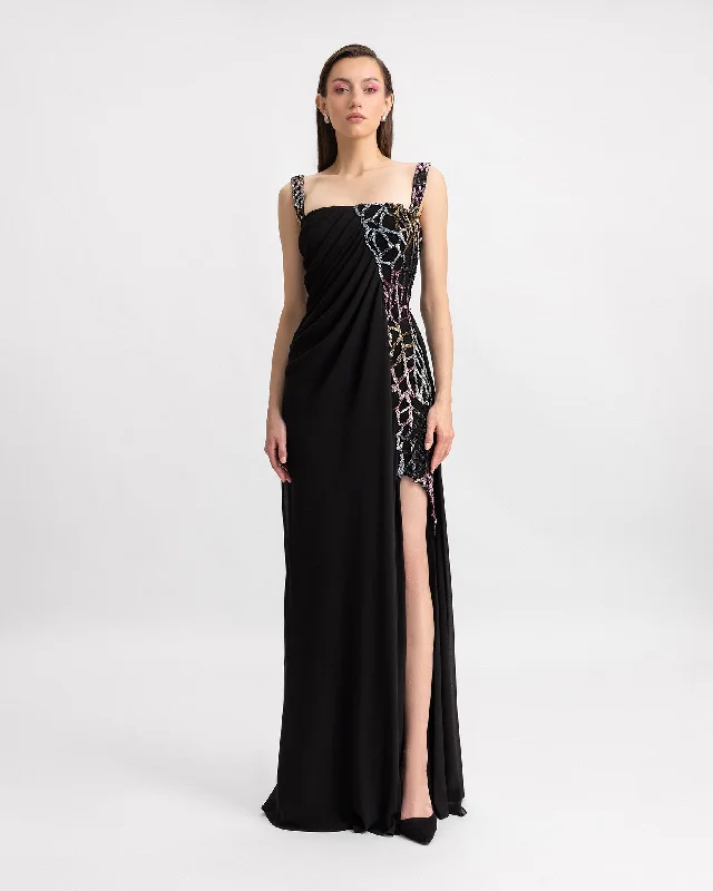 Draped Beaded Long Dress