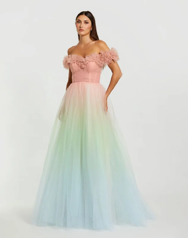 Mac Duggal 37002 Long Ball Gown Ombre Ruflled Prom Dress