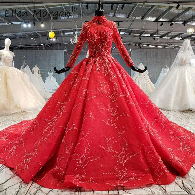 Red Fringe Lace up Arabic Dubai Luxury Dress
