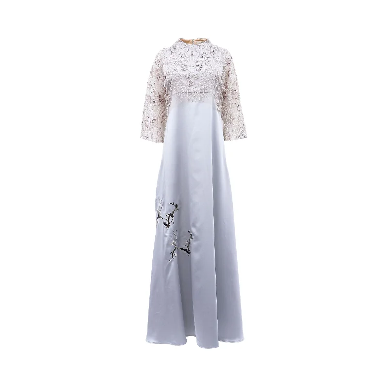 Barbara Rizzi Atelier Women's Cherry Grey Silk Long Dress Tunics Timeless classic