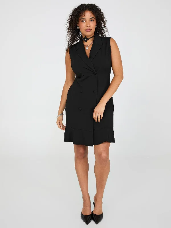Sleeveless Blazer Dress With Flounce Hem Women's Long Blazer