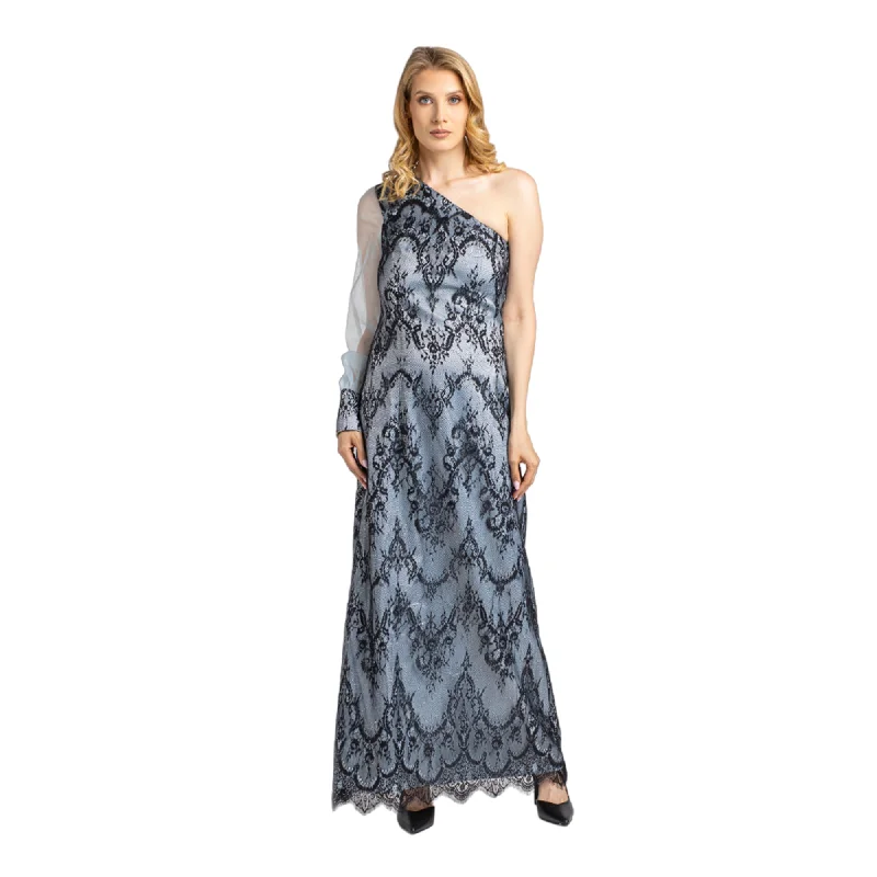 Ewa Stepaniuk Qaval Dress, Satin and lace long dress, one sleeve ended with a cuff Tunics Velvet soft