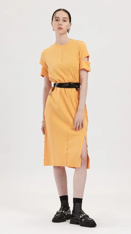 Cut Out T-shirt Dress Welt Pockets Slit Pockets Flap Pockets