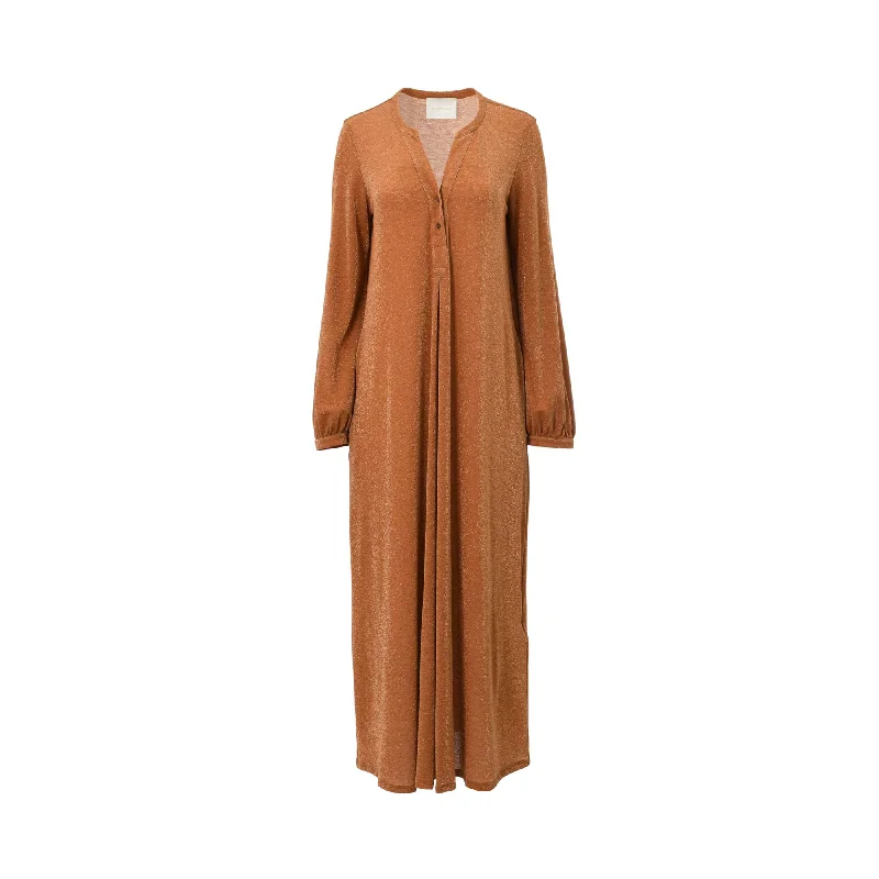 Momoni Women's Caramello Long Dress Crew Neckline Casual