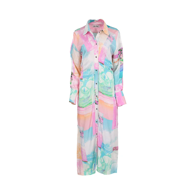 Ice Play Women's Stampa Fantasia Long Dress Tunics Mesh breathable