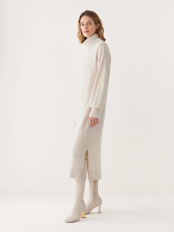 The Turtleneck Sweater Dress in Cream Elegant Classic Vintage