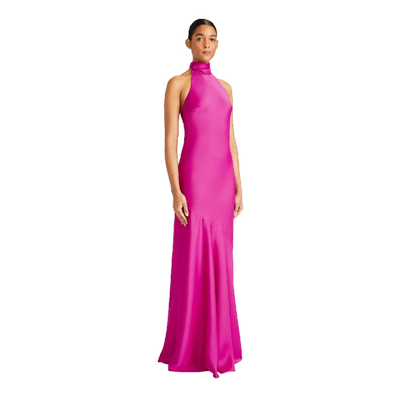 Ml By Monique Lhuillier Women's Caroline Berry Long Dress Halter Neckline Beach