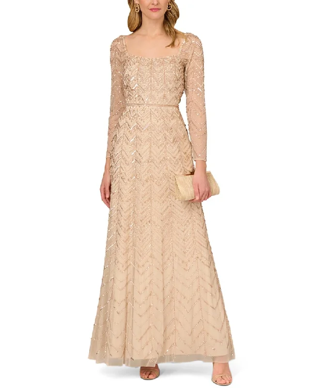 Aidan Mattox Fully Beaded Long Dress Tunics Office stylish