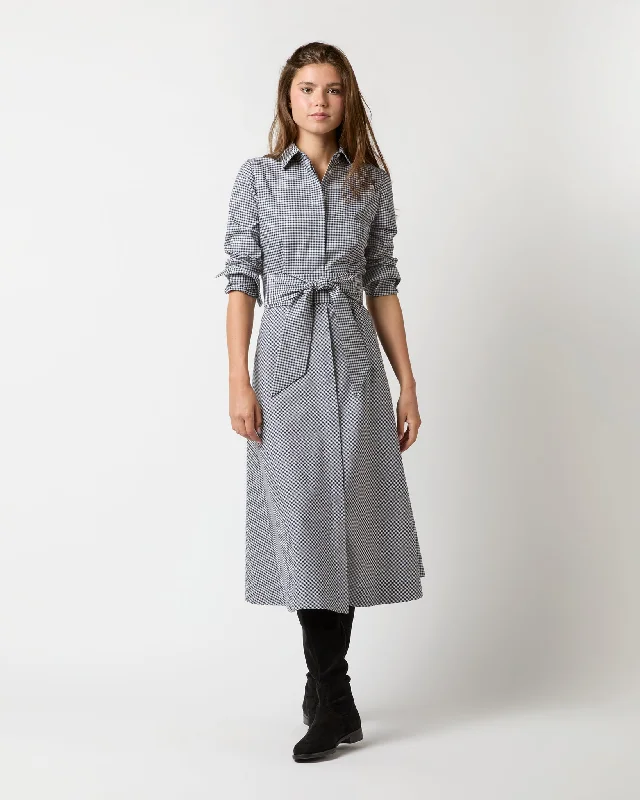 Avery Shirtwaist Dress in Ink/Bone Check Stretch Cotton Tunics Travel practical
