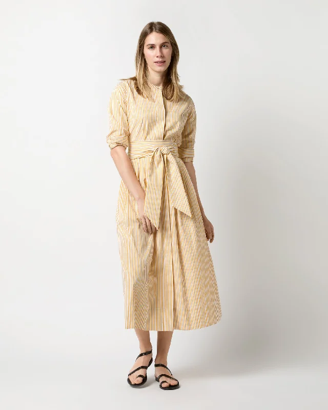 Felicity Shirtwaist Dress in Gold Bengal Stripe Poplin Tunics Wedding white