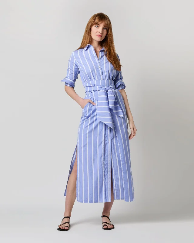 Maxi Tie-Waist Shirtdress in Blue/White Bold Stripe End-On-End Tunics Party sparkling Maxi Tie-Waist Shirtdress in Blue/White Bold Stripe End-On-End Tunics Party sparkling