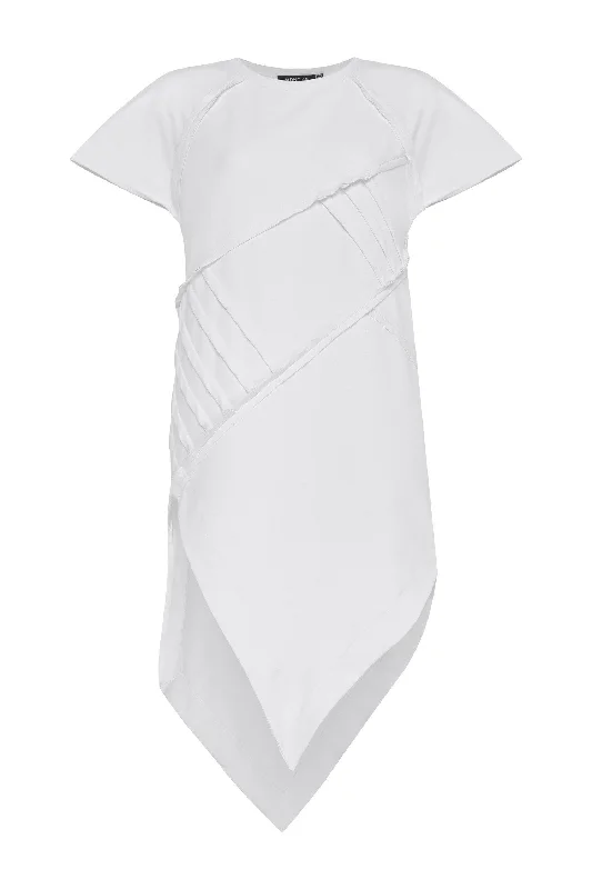 Asymmetric white T-shirt dress Asymmetrical Pockets Print