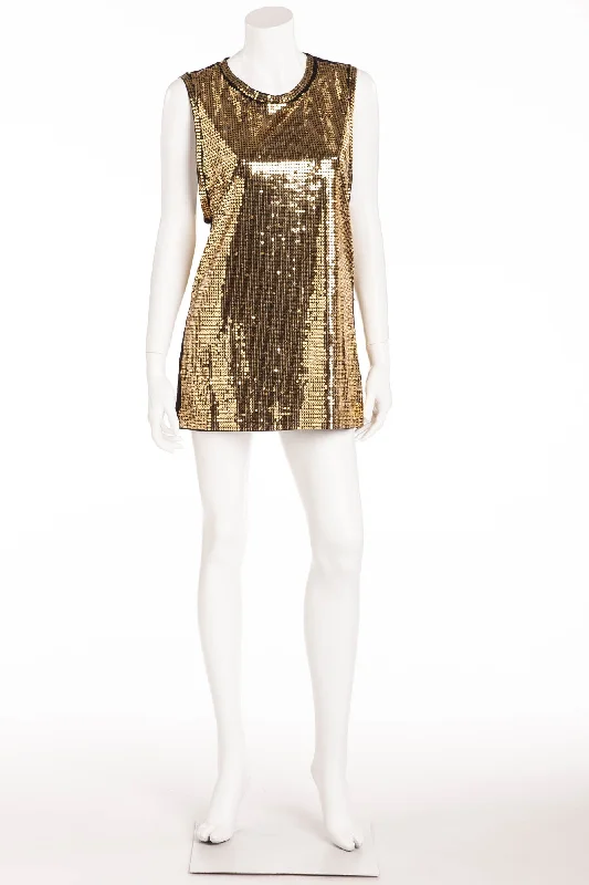 Balmain - Gold Sequin Sleeveless Tank Top - FR 40 low neck tank