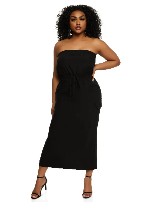 Haute Monde Tie Waist Cargo Pocket Tube Dress Tunics Lace romantic