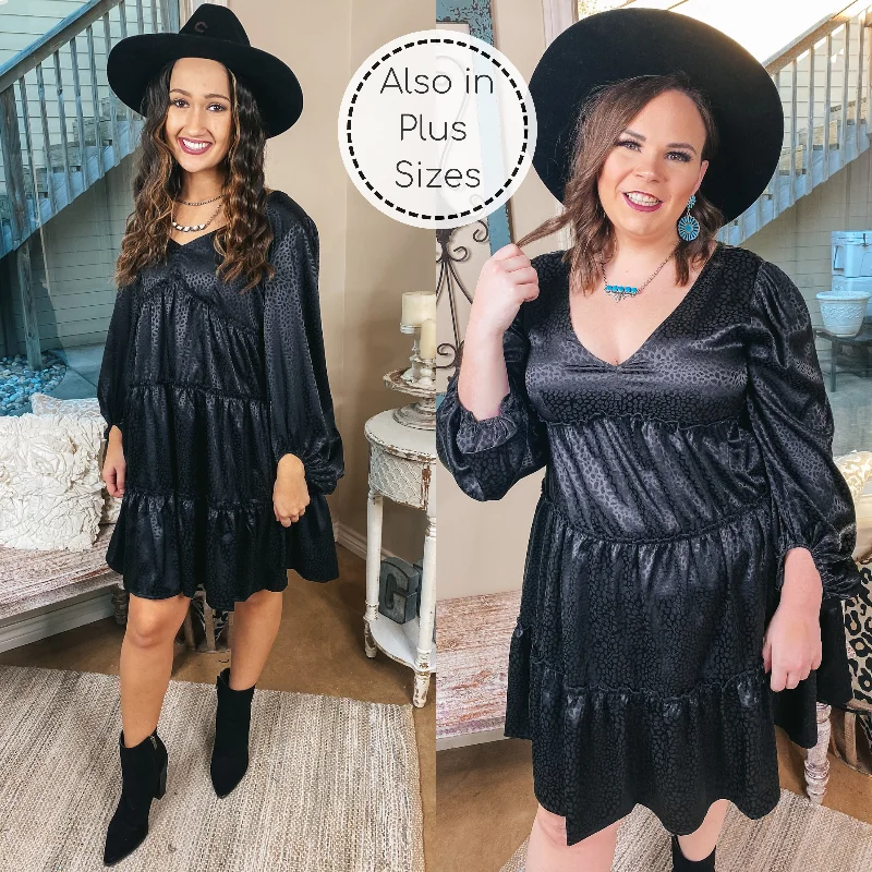 Midnight Shine Dotted Ruffle Tiered Satin Dress with Back Tie in Black Tunics Favorite customer Midnight Shine Dotted Ruffle Tiered Satin Dress with Back Tie in Black Tunics Favorite customer