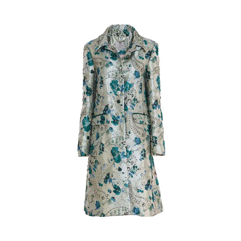 Barbara Rizzi Atelier Carla Brocade Green Coat Hooded Parka Coat
