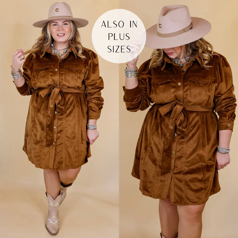 Free And Flirty Suede Button Up Dress with Waist Tie in Brown Tunics Recommended stylist Free And Flirty Suede Button Up Dress with Waist Tie in Brown Tunics Recommended stylist