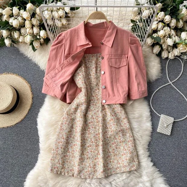 Carol Set of Dress and Jacket Elasticated Jacket Padded Jacket Insulated Jacket