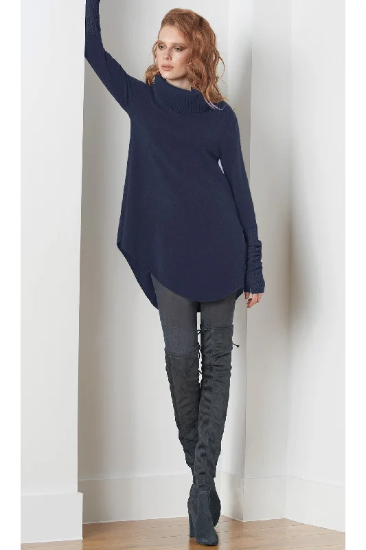 Cashmere Tunic Sweater in Navy Lace Blend Ribbed Blend Corduroy Blend