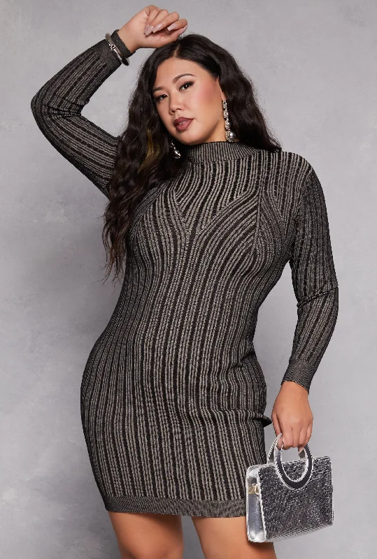 Plus Size Almost Famous Ribbed Knit Shadow Stripe Sweater Dress Faux Fur Fabric Real Fur Fabric Shearling Fabric