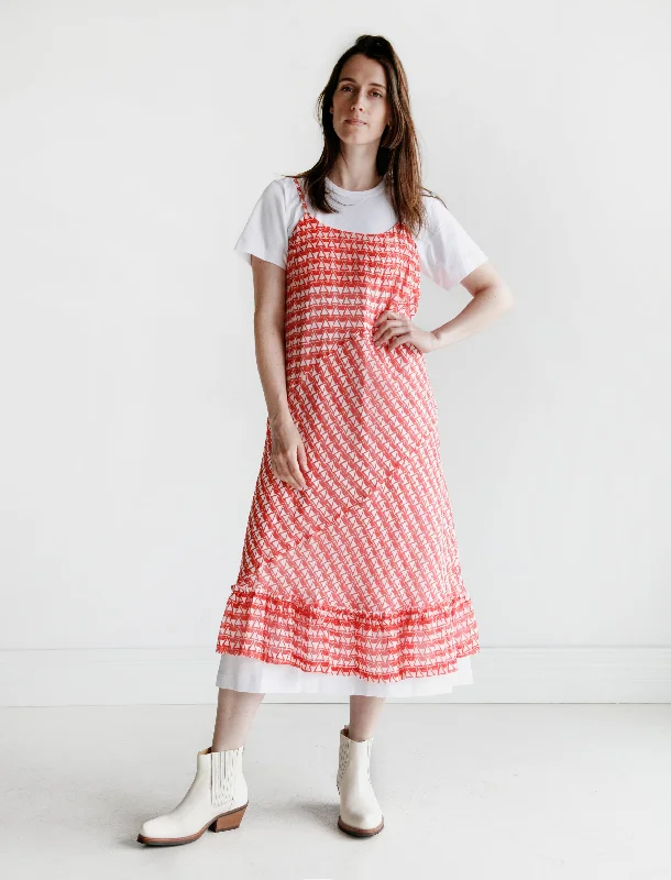 Slip and T-Shirt Dress Combo Red/White Zippered Buttoned Snapped