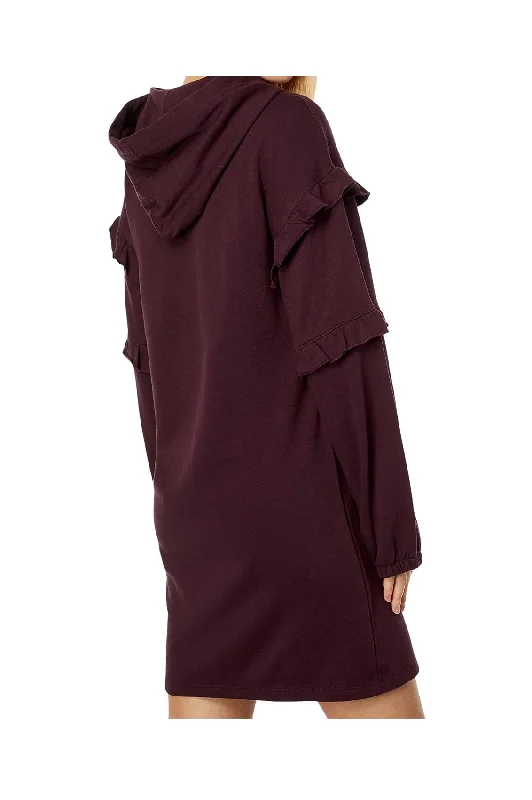 Tommy Hilfiger Women's Ruffle Sleeve Sweatshirt Dress, Wine Red, S Hoodie with Contrast Stitching Detailed Premium
