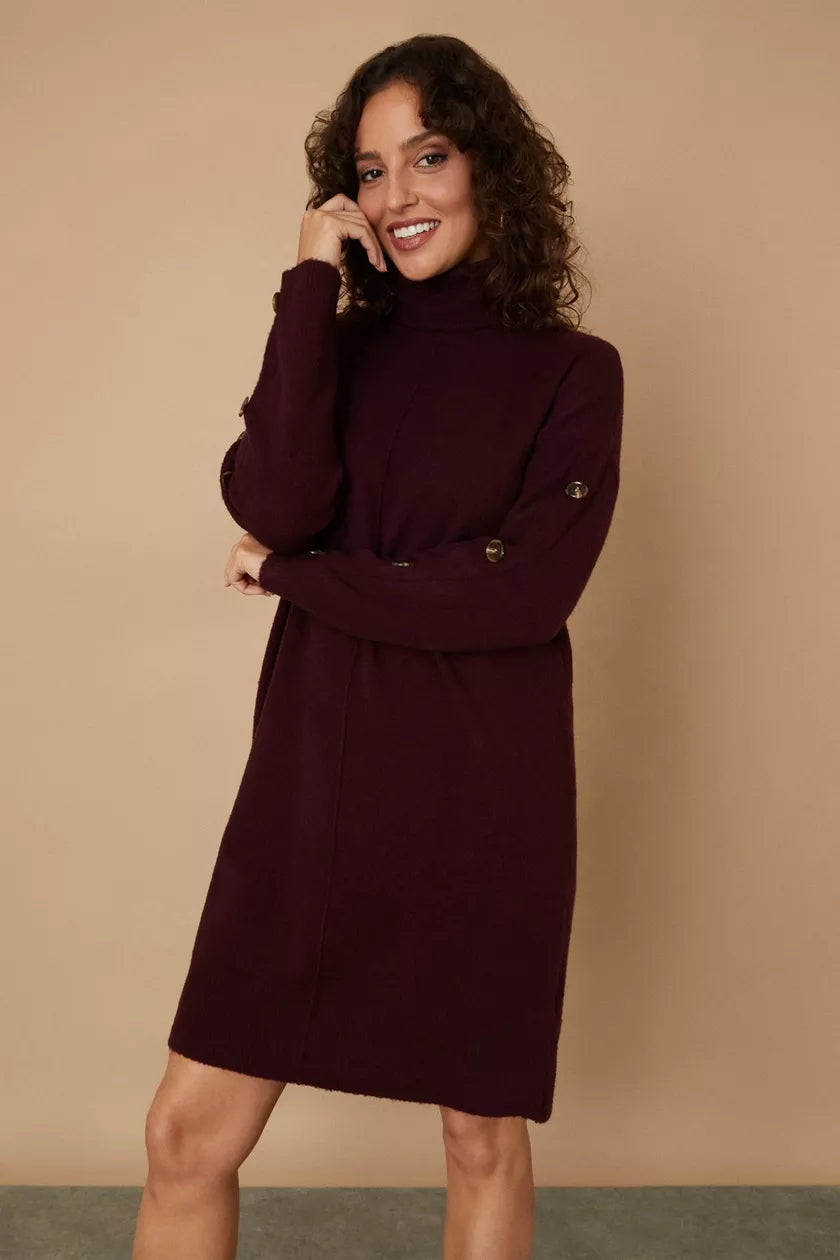 Cosy Knitted Seam Detail High Neck Sweater Dress Chenille Brocade Lace