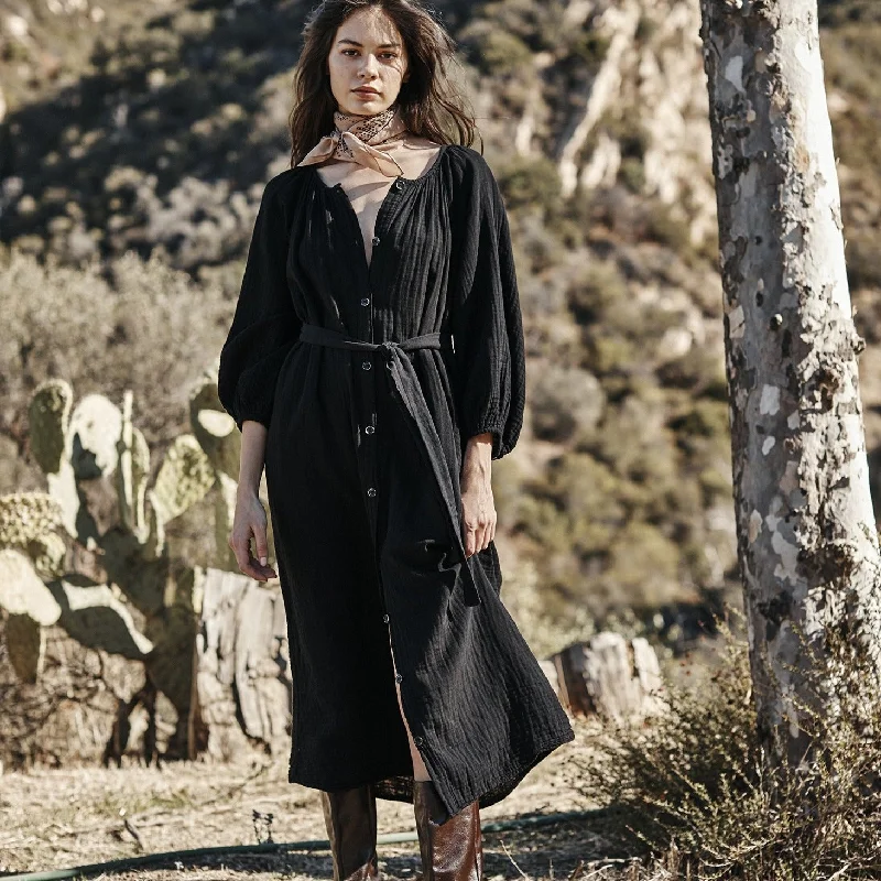 Bethany Cotton Gauze Long Dress (Black) Tunics Trousers formal