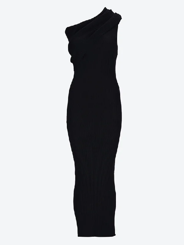 Twist rib knit long dress Tunics Fleece cozy