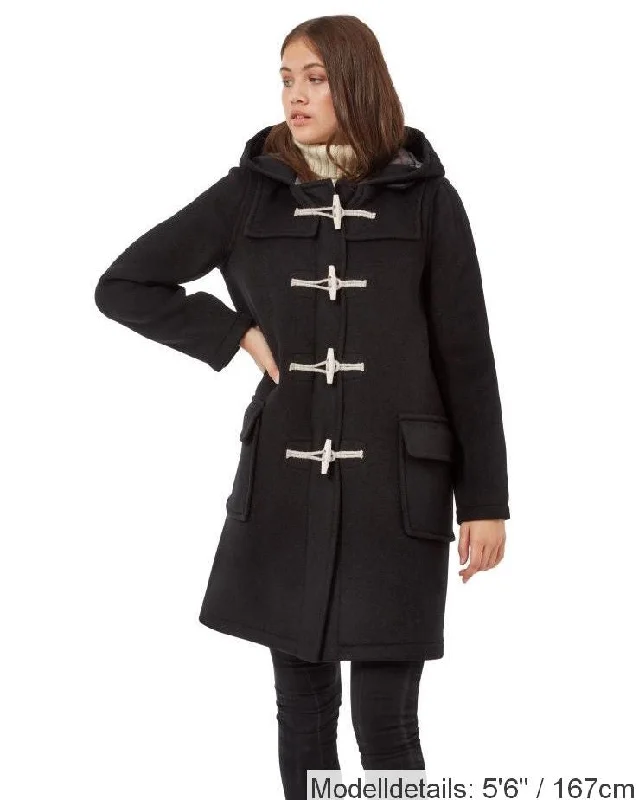 Originaler und authentischer Dufflecoat mit klassischer Passform für Damen mit Holzknöpfen - Schwarz Stretchy Active Jacket Originaler und authentischer Dufflecoat mit klassischer Passform für Damen mit Holzknöpfen - Schwarz Stretchy Active Jacket
