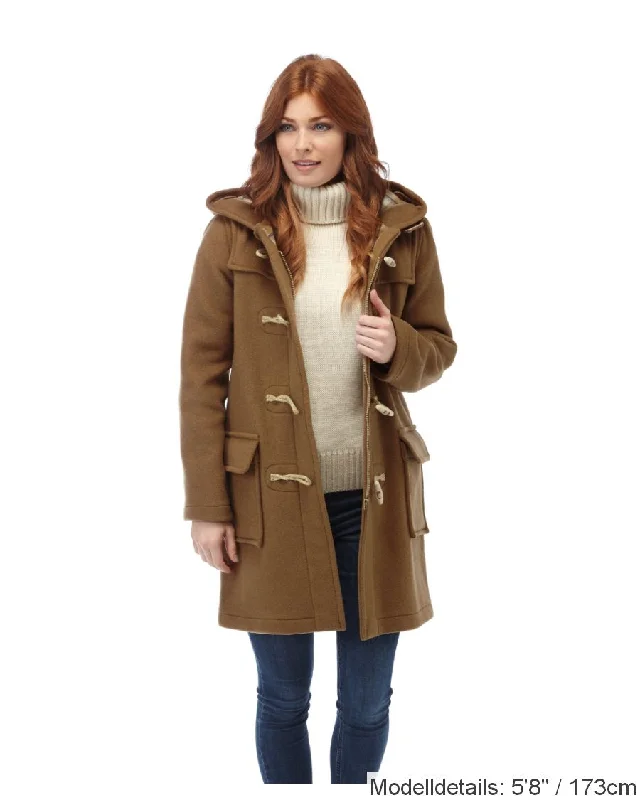 Originaler und authentischer Dufflecoat in klassischer Passform für Damen mit Holzknöpfen - Kamel Puff Sleeve Blazer