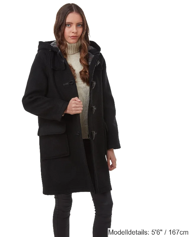 Damen-Dufflecoat in klassischer Passform mit Hornknebeln – Schwarz Reversible Quilted Jacket Damen-Dufflecoat in klassischer Passform mit Hornknebeln – Schwarz Reversible Quilted Jacket