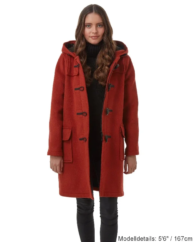 Klassisch geschnittener Dufflecoat für Damen mit Hornknöpfen - Burnt Orange Soft Flannel Shacket Klassisch geschnittener Dufflecoat für Damen mit Hornknöpfen - Burnt Orange Soft Flannel Shacket