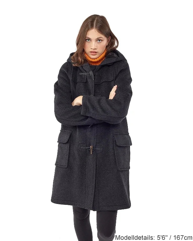 Damen-Dufflecoat in klassischer Passform mit Hornknebeln – Anthrazit Long Hooded Anorak Damen-Dufflecoat in klassischer Passform mit Hornknebeln – Anthrazit Long Hooded Anorak