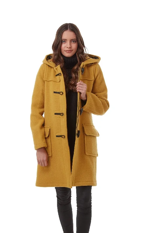 Damen-Dufflecoat in klassischer Passform mit Hornknebeln – Senf Relaxed Fit Blazer