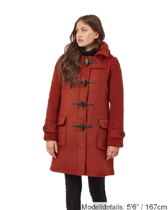 London Custom Fit Convertible Dufflecoat für Damen mit original abnehmbarer Kapuze und Hornknebeln – Burnt Orange Embroidered Kimono Coat London Custom Fit Convertible Dufflecoat für Damen mit original abnehmbarer Kapuze und Hornknebeln – Burnt Orange Embroidered Kimono Coat