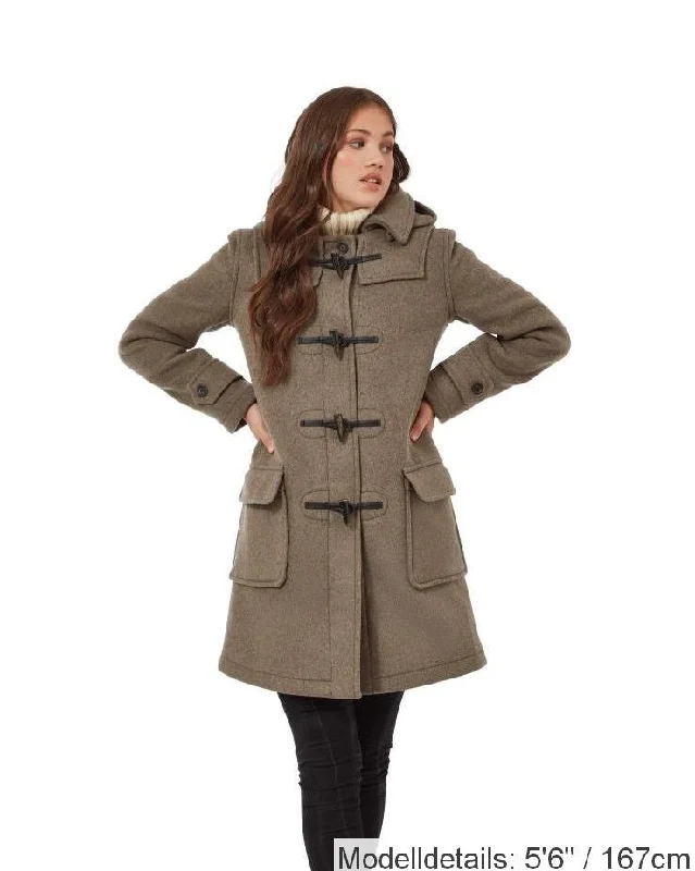 London Custom Fit Convertible Dufflecoat für Damen mit originaler abnehmbarer Kapuze und Hornknebeln – Pilz Fleece Lined Windbreaker