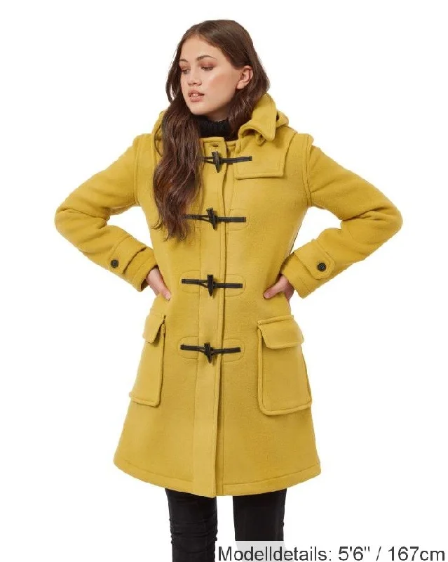 London Custom Fit Convertible Dufflecoat für Damen mit abnehmbarer Original-Kapuze und Hornknebeln – Senfgelb Lightweight Utility Jacket London Custom Fit Convertible Dufflecoat für Damen mit abnehmbarer Original-Kapuze und Hornknebeln – Senfgelb Lightweight Utility Jacket
