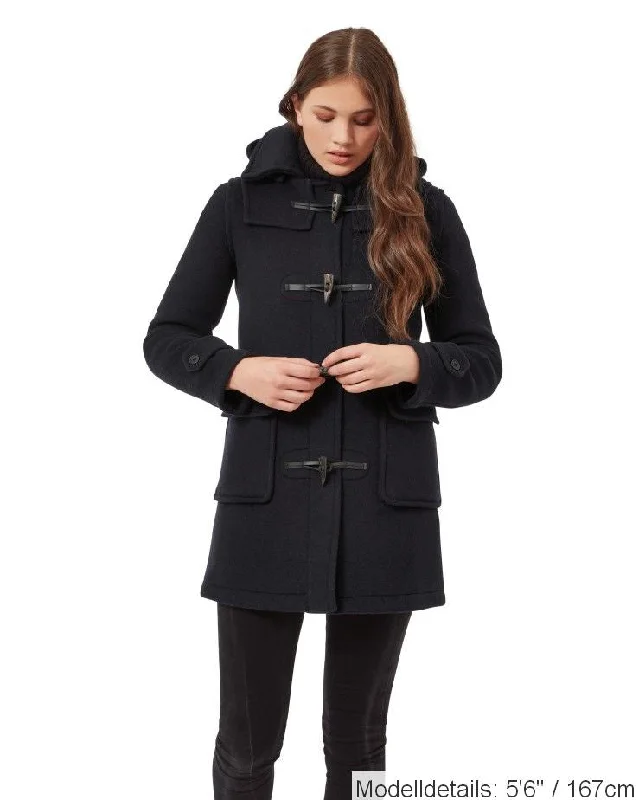 London Custom Fit Convertible Dufflecoat für Damen mit originaler abnehmbarer Kapuze und Hornknebeln – Marineblau Softshell Outdoor Jacket London Custom Fit Convertible Dufflecoat für Damen mit originaler abnehmbarer Kapuze und Hornknebeln – Marineblau Softshell Outdoor Jacket