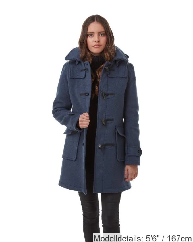 London Custom Fit Convertible Dufflecoat für Damen mit originaler abnehmbarer Kapuze und Hornknebeln – Königsblau Padded Ski Jacket London Custom Fit Convertible Dufflecoat für Damen mit originaler abnehmbarer Kapuze und Hornknebeln – Königsblau Padded Ski Jacket