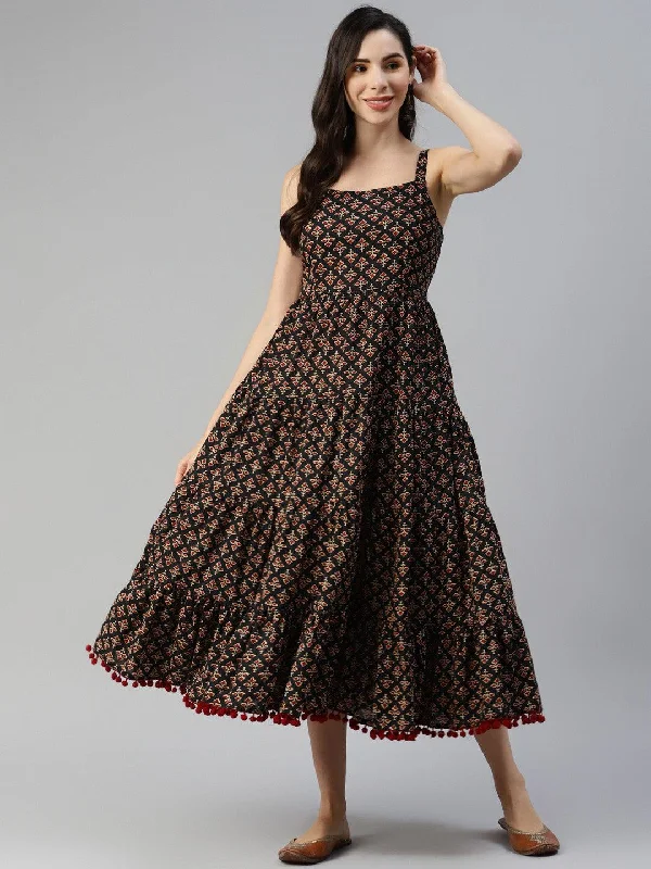 Black Floral Printed Shoulder Strip Long dress Bodycon Club Sequined