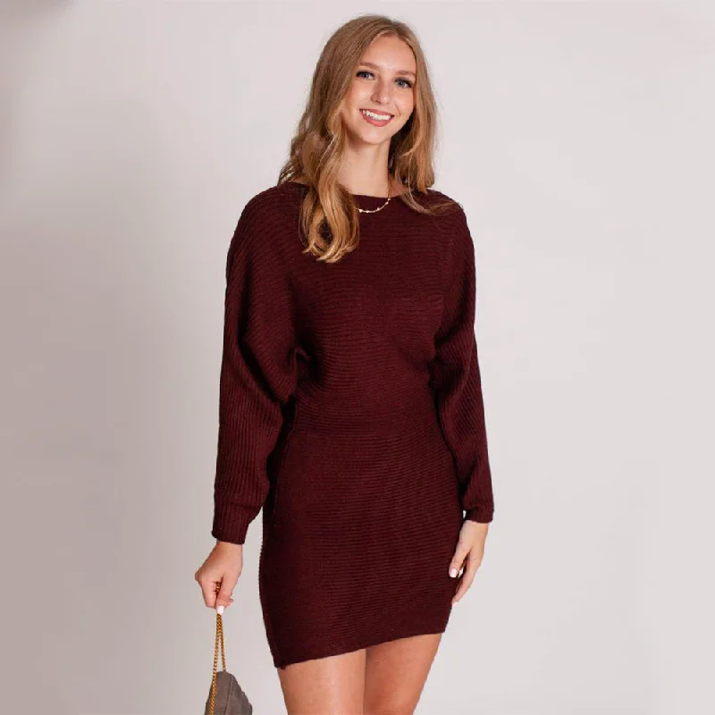 Dolman Sweater Dress (Oxblood) Layered Multi-layer Single Layer