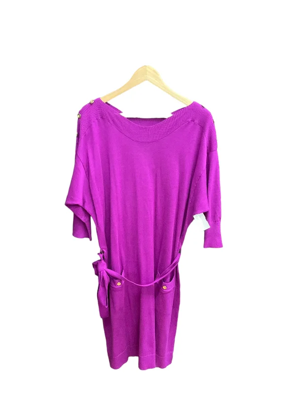 Dress Sweater By Lane Bryant In Purple, Size: 1x Hooded Caped Shawl Collar