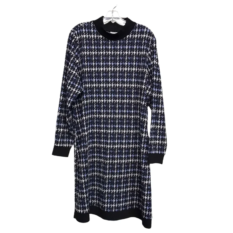 Dress Sweater By Susan Graver In Black & Blue, Size: Xl Chenille Brocade Lace