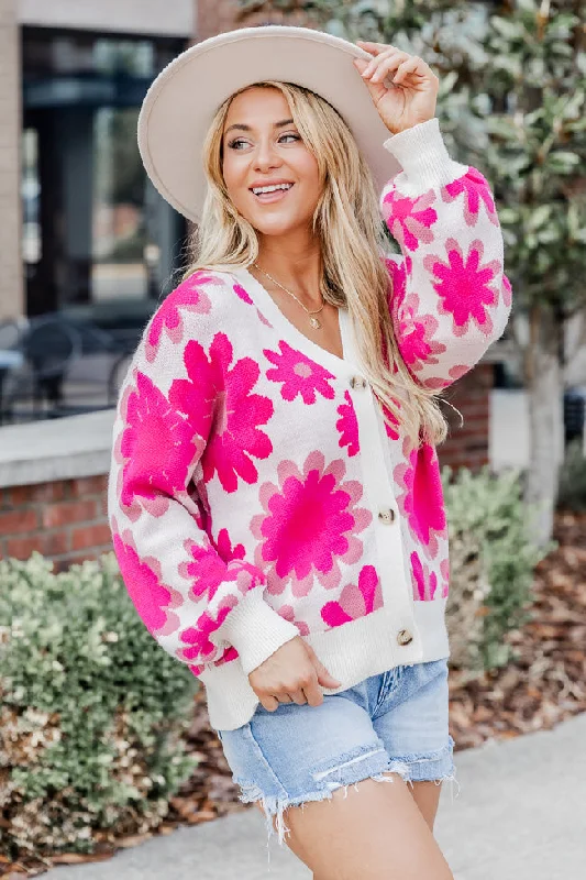 Everything I Love Cream And Pink Floral Cardigan  FINAL SALE Elasticated Padded Insulated