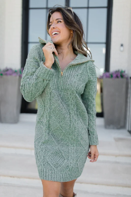 Eyes For You Olive Half Zip Sweater Dress Cashmere Blend Cotton Blend Poly Blend
